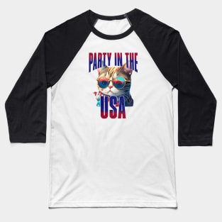 Cool Cat Party in the USA Independence Day Baseball T-Shirt